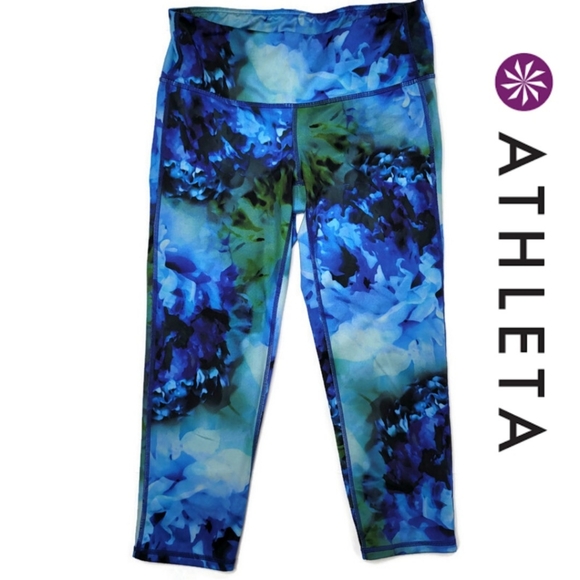 Athleta green blue black Kaleidoscope running, jogging, yoga leggings size small